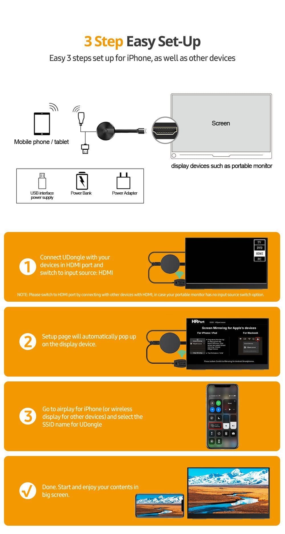 Miracast iPhone, Android, Universal Dongle | UPERFECT UPERFECT 